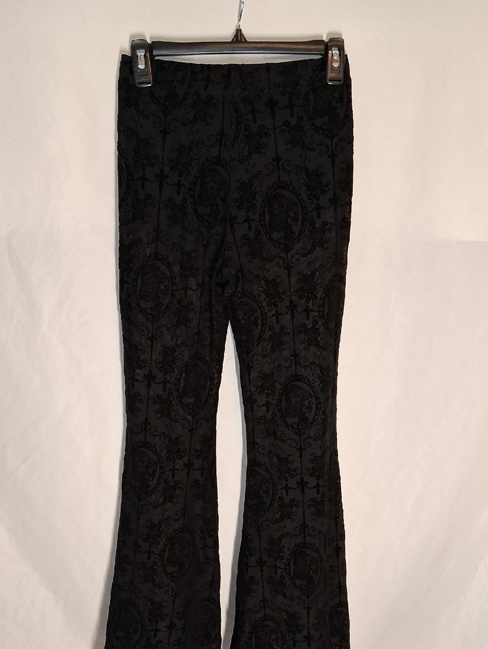 Black Burnout Velvet Laced  Goth Flared Bottom with Subtle Pattern - Picture 5 of 16
